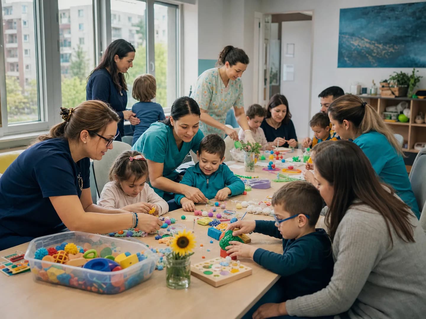 Copii, familii și specialiști participă la un atelier creativ al comunității Matteo